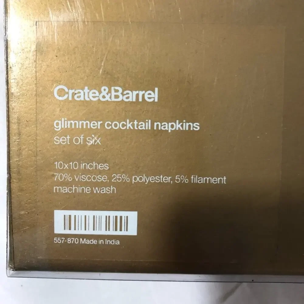 Crate and Barrel glimmer cocktail napkins set of 6 10”x10”